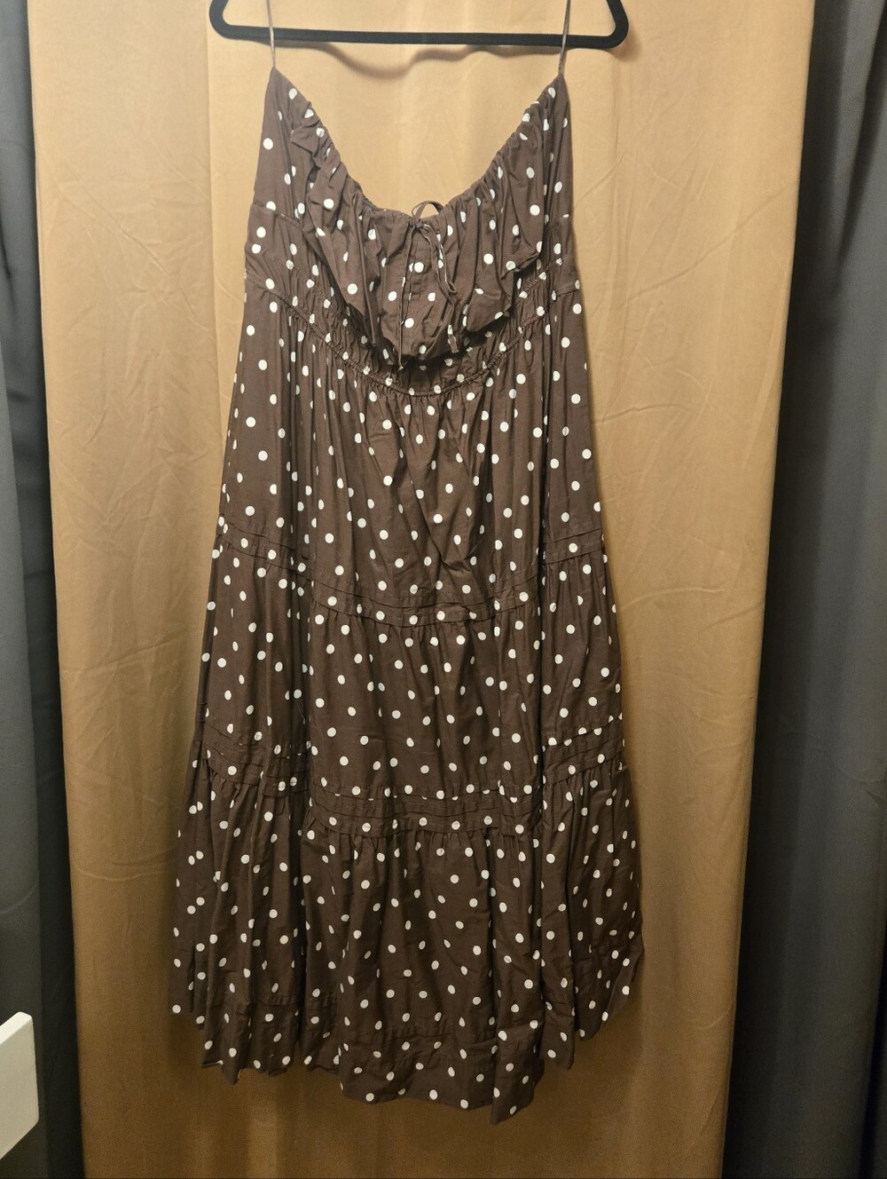 Anthropologie Somerset Strapless Brown Polka Dot Maxi Dress 2x - Picture 2 of 5